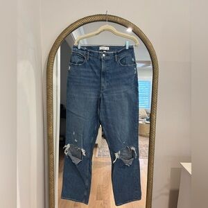 Abercrombie & Fitch High Rise Blue Jeans with Distressed Knees